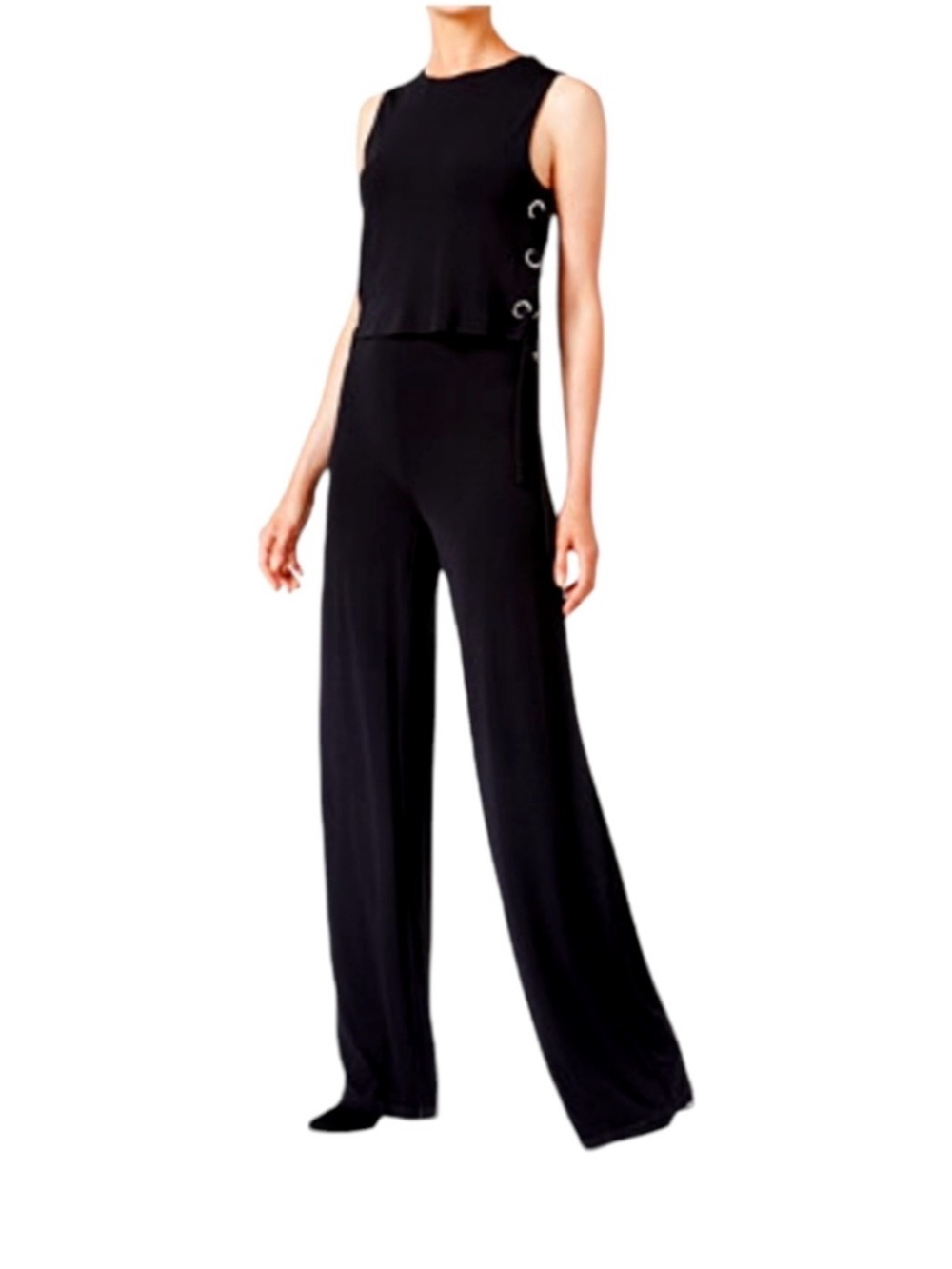 NWT MICHAEL Michael Kors Black Sleeveless Jumpsuit with Grommet Side Detail
